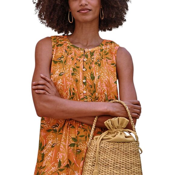 Garnet Hill Livvy Sundial Orange Floral Crepe Sleeveless Dress Women’s Small - Picture 2 of 8